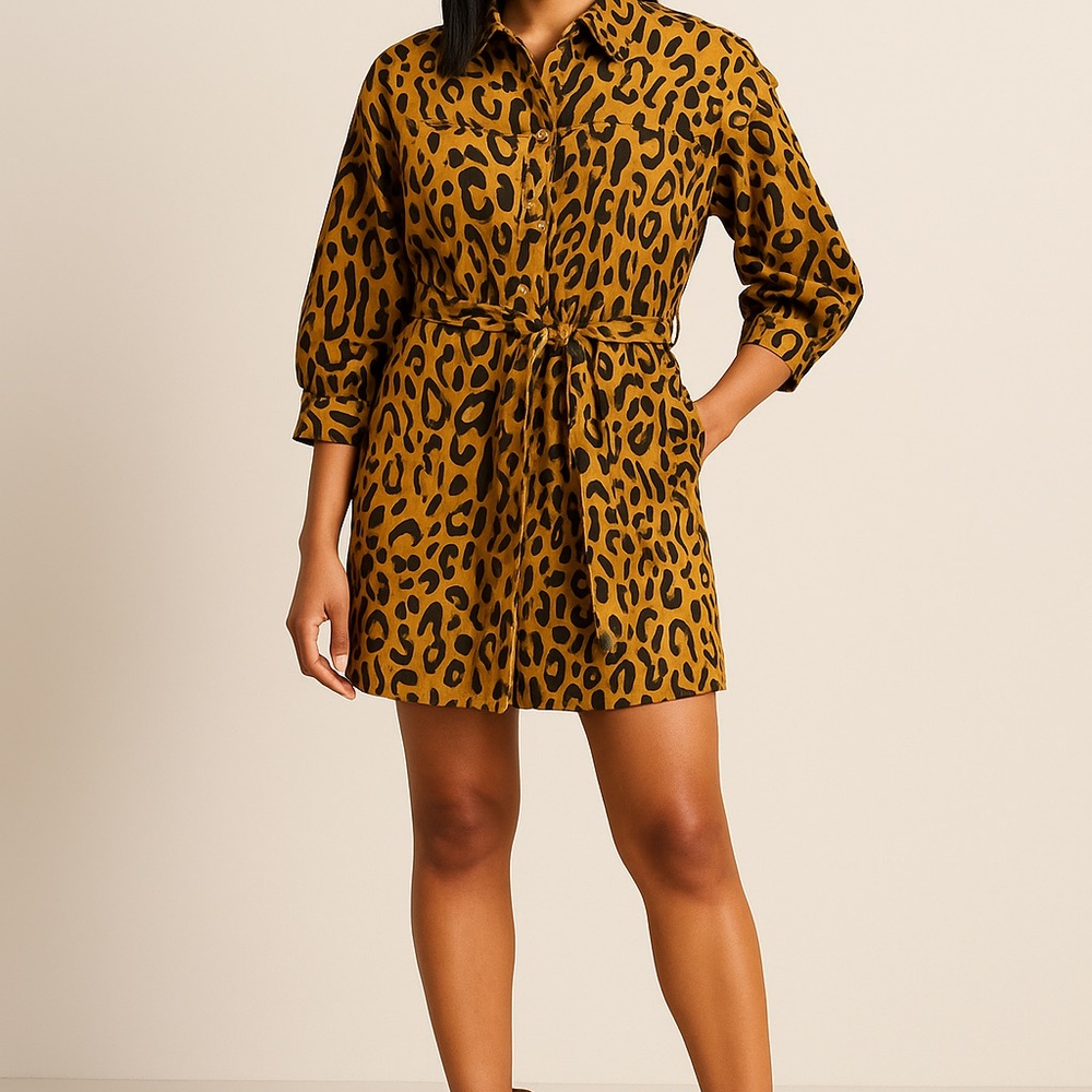 FUTURE COLLECTIVE (KAHLANA BARFIELD BROWN) – LEOPARD SHIRT DRESS